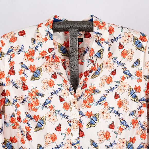 Talbots Women's Top SZ 14 Butterfly Floral Bird Cottage Fairy Dragon Fly Modest - Picture 3 of 6